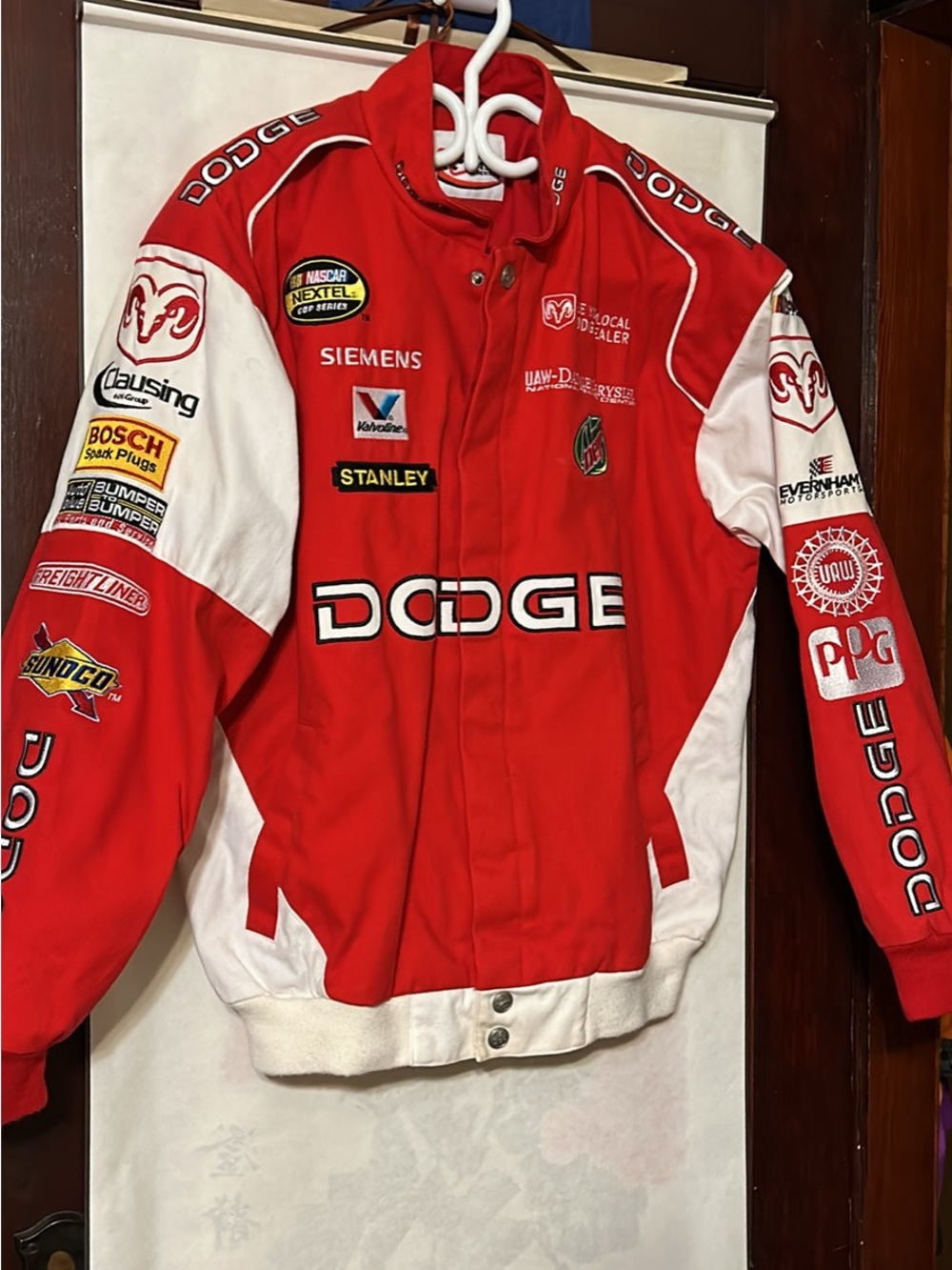 Chase Authentics Red and White Dodge Racing Jacket, large